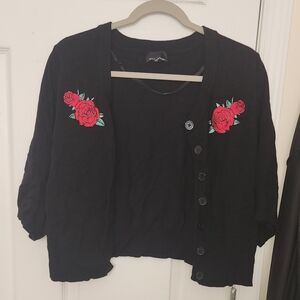 TORRID Black Sweater with Red Floral Embroidery